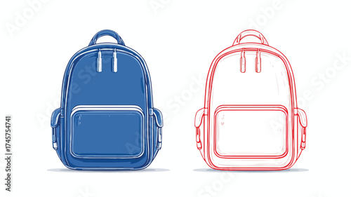 Modern Blue and Red Backpack Isolated on White Background Vector Illustration