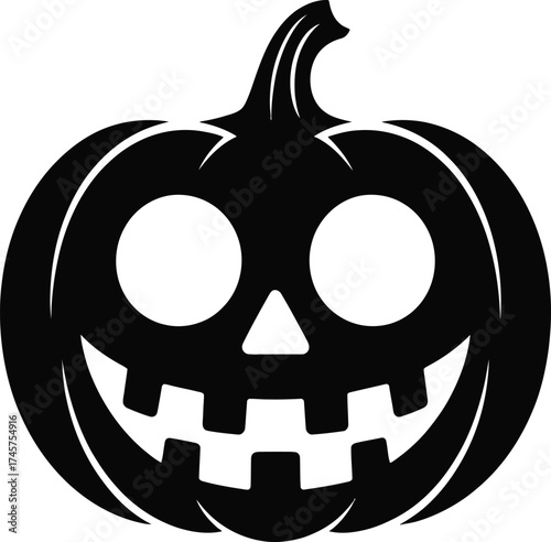Black jack o lantern with carved face on transparent background silhouette