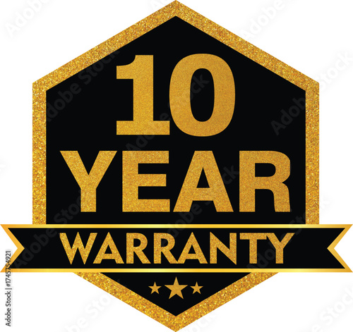 Elegant Gold and Black “10 Year Warranty” Badge – Premium Guarantee Seal Vector Design for Long-Term Product Durability and Customer Trust