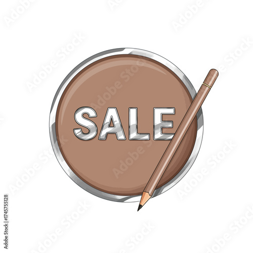 Hand-drawn style sale sticker with a pencil, symbolizing business promotions and educational discounts on a white background