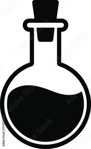 Simple black flask with cork ideal for design projects on transparent background silhouette