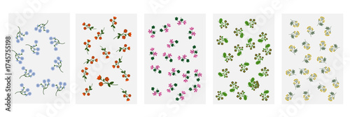 Cute Mini Flower Pattern Set Colorful Vector Floral Collection 