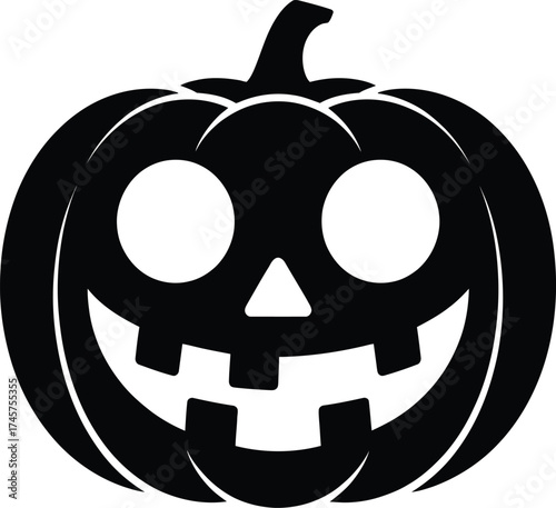 Black halloween pumpkin with carved face on transparent background silhouette