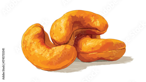 Closeup of Three Delicious Roasted Cashew Nuts Illustration
