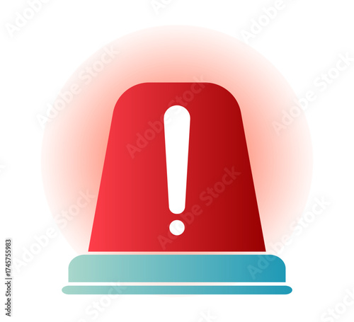 Ambulance, Police Siren, Flat Badge. Alert hazard icon. Emergency siren. Medical, fire, or police alert. Red flashing warning symbol, icon, sign. EPS 10 Vector illustration