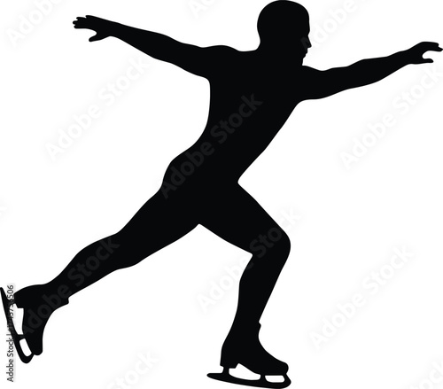 Dynamic silhouette of a figure skater performing a move isolated on white background