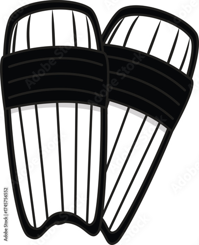 Professional cricket leg guards with vertical padding and ergonomic design, studio lighting, high detail.