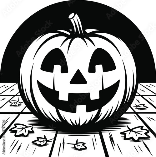 Halloween pumpkin jack o lantern design with leaf details on transparent background silhouette