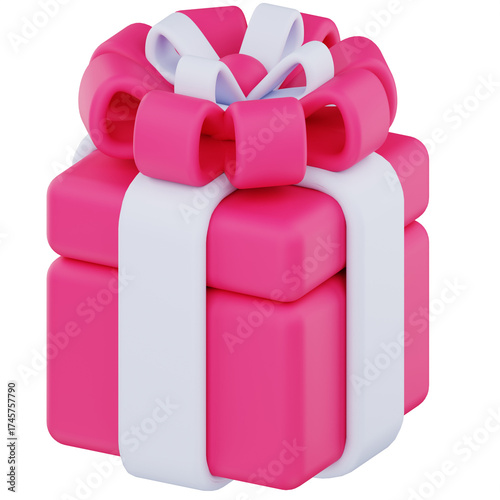 3D Gift Box with White Ribbon