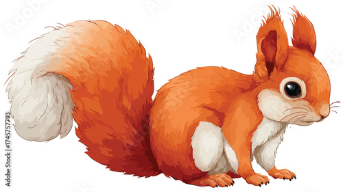 Charming Cartoon Red Squirrel with Fluffy Tail on White Background EPS
