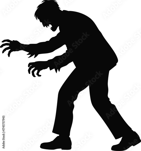 Creepy zombie reaching out with outstretched arms on transparent background silhouette