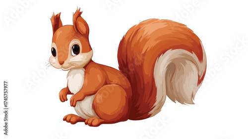 Adorable Cartoon Squirrel with Bushy Tail Sitting on White Background