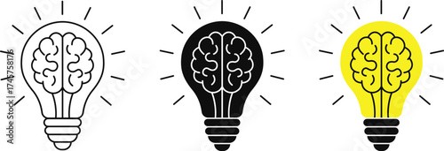 Light bulb icon vector set. Creative lightbulb collection for innovation, idea, solution, thinking and brainstorming concepts, isolated on transparent background. Inspiration creativity bulb design.