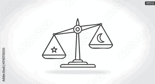 Balance Concept with Star and Moon Outline Icon on Scales of Justice