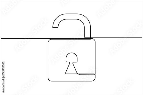 Continuous one line art drawing of padlock. Closed lock one line drawing. Single line art vector illustration, Shield, Protection