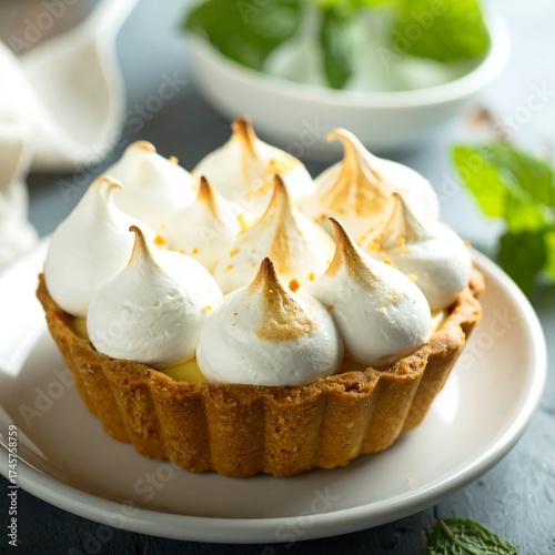 Lemon meringue tart, topped with fluffy meringue peaks