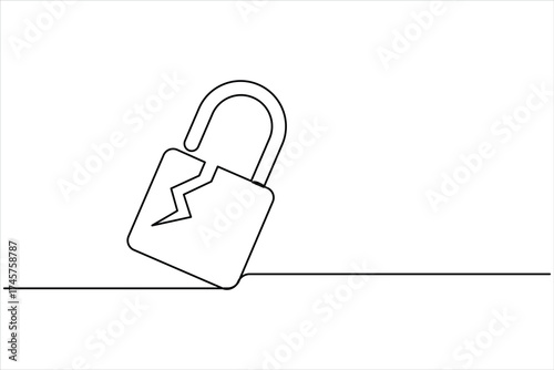 Continuous one line art drawing of padlock. Closed lock one line drawing. Single line art vector illustration, Shield, Protection
