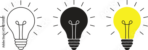 Light bulb icon vector set. Creative lightbulb collection for innovation, idea, solution, thinking and brainstorming concepts, isolated on transparent background. Inspiration creativity bulb design.