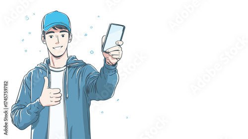 Professional Delivery Man Holding Cellphone Showing Thumb Up Gesture