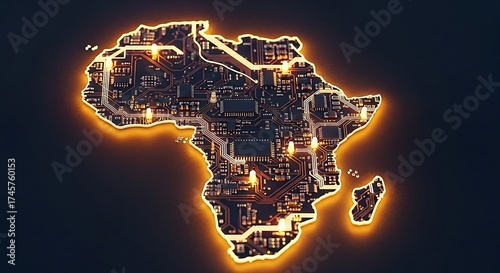 Africa's Digital Future Luminous Circuit Board Map Representing Tech Innovation