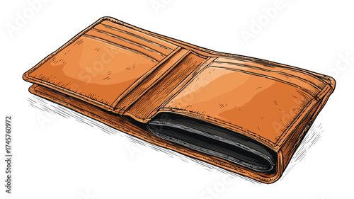 Financial Concept of Empty Wallet on White Background with Outline Vector Illustration