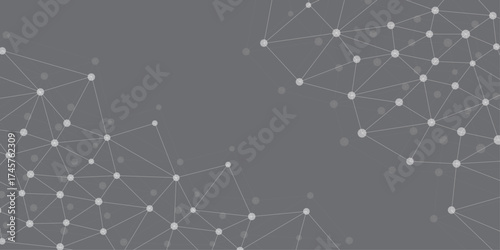 Geometric abstract background with connected line and dots. Abstract geometric background. Plexus mesh backdrop. Abstract connection on gray background. Network technology background with dot and line