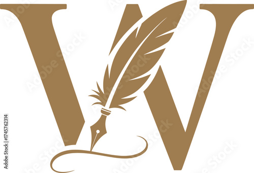 W logo featuring a quill pen.