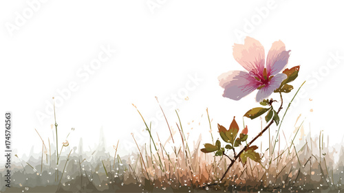 Renewal Symbolized: Freshly Bloomed Flower in Dewy Meadow