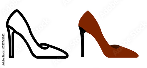 "Two Style of High Heel Ladies Shoe Icon Design"