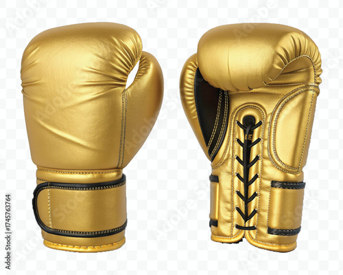 realistic 3d boxing gloves front and back with black view in different color style isolated on transparent background