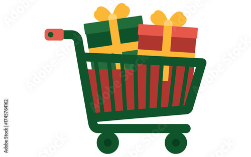 Vector art of shopping cart full of christmas gifts for holiday shopping season