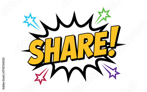 Vector art of a vibrant and eyecatching share graphic, perfect for social media promotion