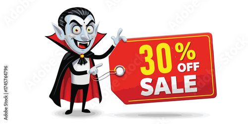 Vampire character promotes 30 percent off halloween sale