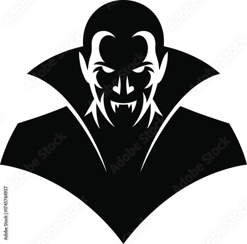 Dramatic vampire head illustration gothic style dark design on transparent background silhouette