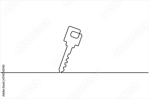 Key icon in continuous one line art drawing style. Line art of key symbol. Key vector illustration abstract white background