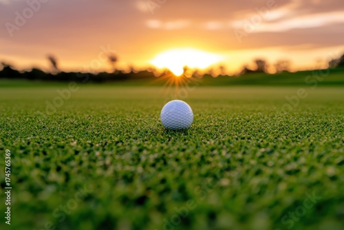 Golf Ball Situated Just Inches From the Hole at Sunset on a Lush Green Fairway