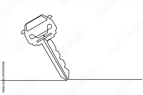 Key icon in continuous one line art drawing style. Line art of key symbol. Key vector illustration abstract white background