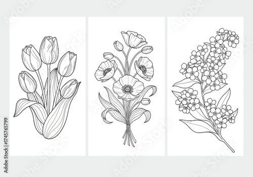 Vector art of collection of flower bouquet sketches for greeting card