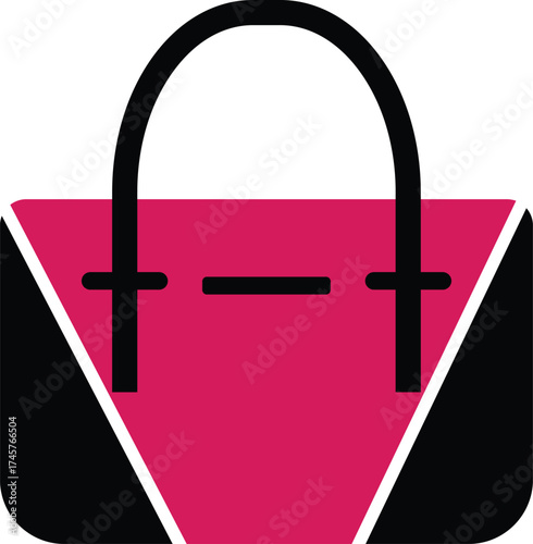 Stylish pink and black tote bag icon for fashion and accessories design isolated on white background