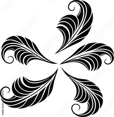 Decorative swirling leaf flourish motif for artistic design projects and elegant embellishments isolated on white background