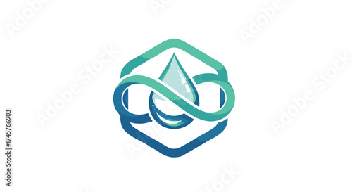 Infinity Water Drop Icon Circular Flow within Hexagon Outline for Sustainability