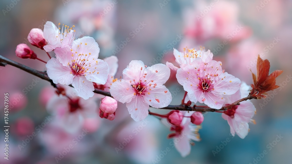 Fototapeta premium beautiful spring background with pink sakura flowers closeup on a branch on the blurred background of blossoming garden in springtime no logos no brands ar 169