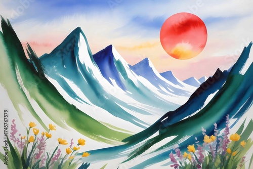 Watercolor mountain scene