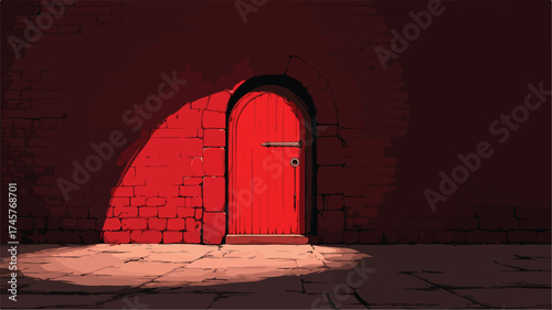 Enigmatic Red Door Underground Room Background Vector for Designs and Projects