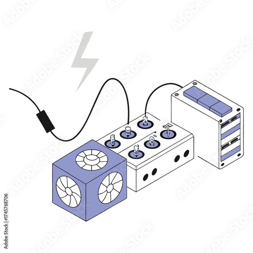 Vector illustration of modular power supply units and electrical connections vector