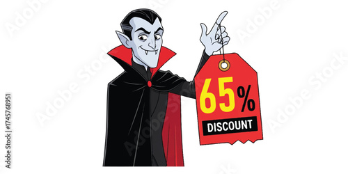 Vampire holding a 65 percent discount tag