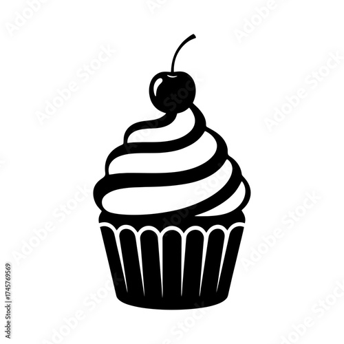 Vector art of cupcake with swirl frosting and cherry