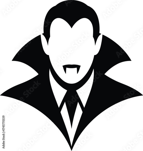 A striking black vampire head silhouette on transparent background