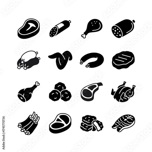 Meat Products Food Cuts Glyph Icon Set