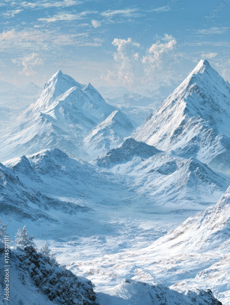 Obraz premium majestic winter landscape frosty peaks and calm sky